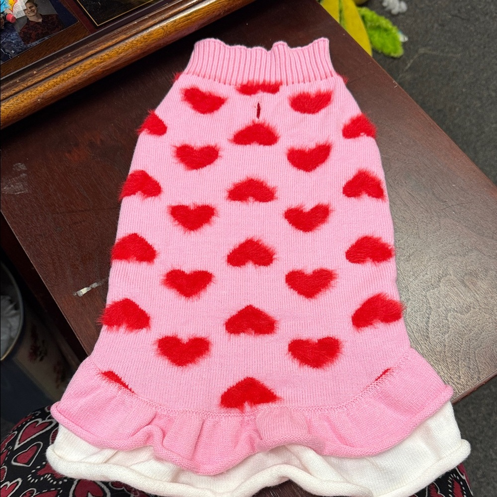 Pink and Red Heart Dog Sweater